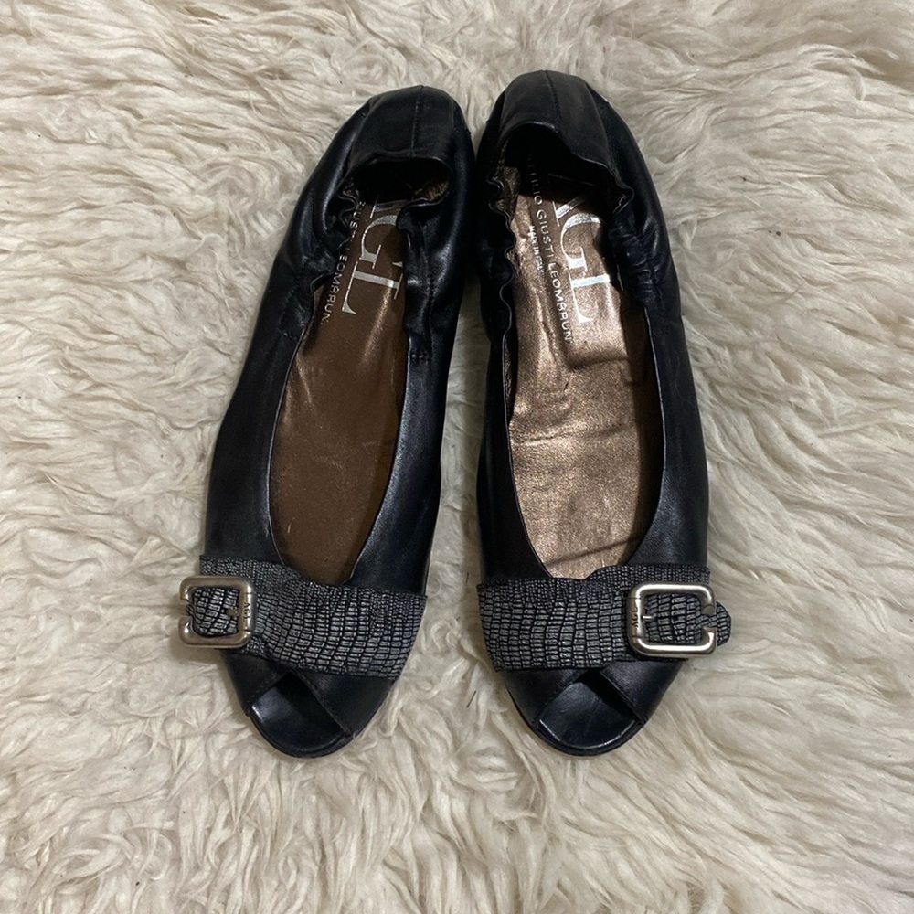 AGL Attilo Giusti Leombruni Peep Toe Leather Ballet Flats Shoes Italy Size 39.5 - Picture 2 of 10